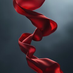 Poster - red silk ribbon twisting and flying in mid-air with a vibrant deep red color against a plain backgro