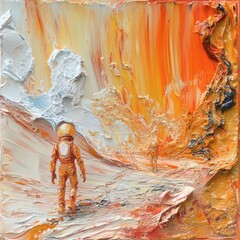 Fototapete - Aliens exploring barren Mars landscape captured in thick impasto strokes with fluid paint Sharp edges and abstract liquid 3D shapes define the surreal terrain in this abstract expressionism painting