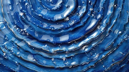Poster - Close-up of blue water ripples with bubbles creating a serene aquatic pattern, ideal for backgrounds