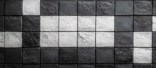 Poster - geometric black and white brick patterns with textured surface create a stylish backdrop ideal for v