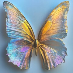 Wall Mural - Butterfly shaped object with delicate translucent wings on a blue surface with a zen papaya background