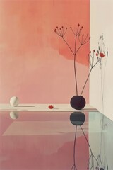 Aufkleber - Serene still life with minimalist design featuring abstract shapes and floral elements