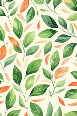 Aufkleber - vibrant leaf pattern with varying shades of green and orange on soft background