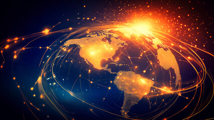 Poster - Futuristic planet Earth network, internet and technology concept