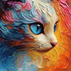 Fototapete - Abstract liquid 3D shape of a Siamese cat its form rendered in thick oil paint and bold pastels The sharp edges and impasto strokes create a detailed vibrant expression of fine art