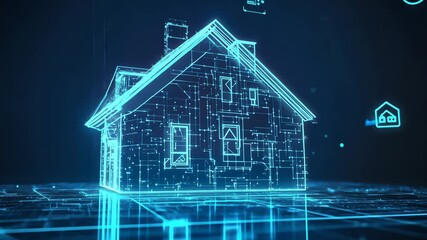 Aufkleber - Futuristic digital house blueprint animation with data icons