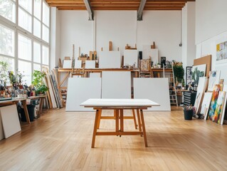 Poster - Transforming blank canvases into masterpieces artist's studio photography creative environment overhead view personal growth
