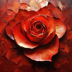 Fototapete - Abstract red rose in fluid art with abstract 3D shapes and impasto textures The painting uses thick oil paint and sharp edges to create a highly detailed vibrant piece