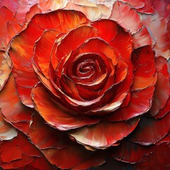 Fototapete - Abstract red rose in fluid art with abstract 3D shapes and impasto textures The painting uses thick oil paint and sharp edges to create a highly detailed vibrant piece