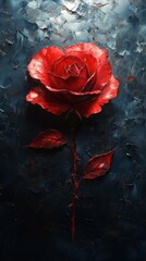 Fototapete - Abstract red rose in fluid art with abstract 3D shapes and impasto textures The painting uses thick oil paint and sharp edges to create a highly detailed vibrant piece