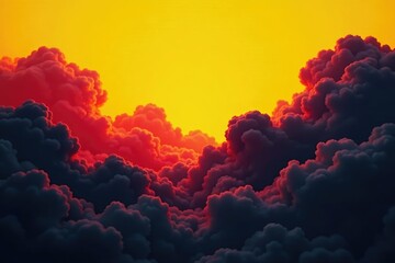 Wall Mural - mystical black wavy clouds on a bright yellow background with red and orange shades, wavy shapes, mystical clouds