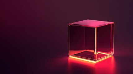 Poster - Illuminated transparent cube with red gradient light on dark background