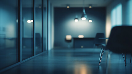 Wall Mural - Abstract blurred office interior room blurry working space with defocused effect  bokeh lights background with soft focus creating a dreamy urban nighttime atmosphere and colorful city ambiance 
