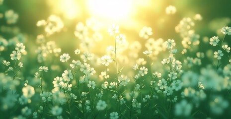 Canvas Print - Sunlit Meadow of Delicate White Flowers