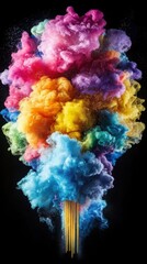 Wall Mural - Colorful smoke cloud on black background with zen papaya and dreamy gradients in artistic composition