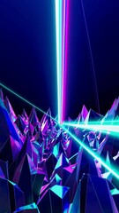 Leinwandbilder - A neon-lit retro-futuristic landscape with a glowing grid road leading to a massive sunset.