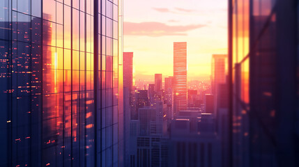 Wall Mural - Luxury apartment high-rise at dusk, close-up on windows, urban living Sustainable building facade design
