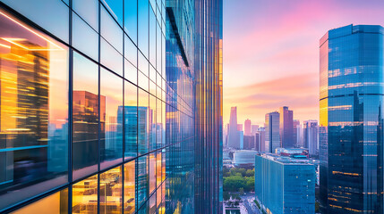 Wall Mural - Luxury apartment high-rise at dusk, close-up on windows, urban living Sustainable building facade design