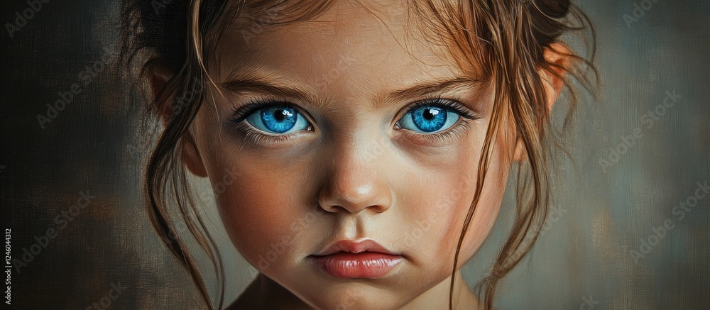 Little girl portrait with striking blue eyes in a studio setting, soft ...