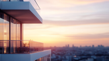 Wall Mural - Modern apartment buildings lit up at night, city Stunning cityscape view at dusk, showcasing modern architecture and vibrant sunset colors