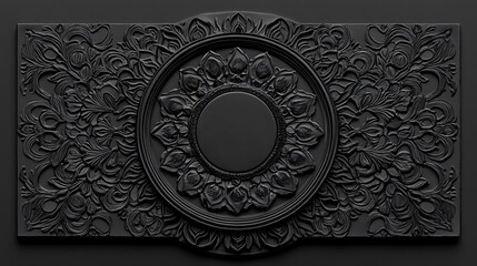 Wall Mural - Black ornate panel, floral design, background texture