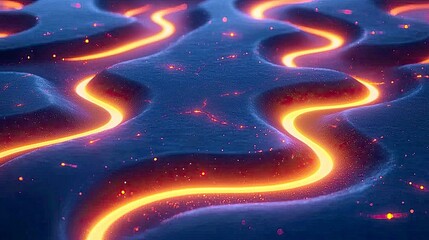 Wall Mural - abstract glowing lava flow: a cosmic dance of energy and light. fiery orange and red hues on a dark,