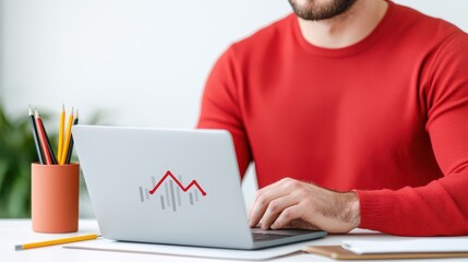 Poster - Professional man working on laptop with financial graphs and charts