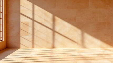 Poster - Warm Sunlight Casting Shadows on a Beige Wall and Floor