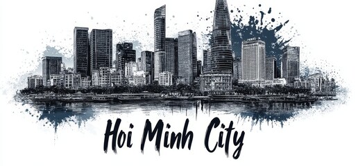 Wall Mural - Skyline view of Hoi Minh City showcasing modern architecture and urban life against a vibrant backdrop