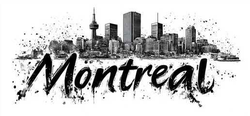 Wall Mural - Montreal skyline with artistic splash effect showcasing urban architecture and iconic landmarks