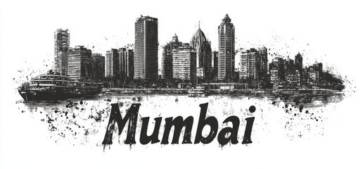 Wall Mural - City skyline of Mumbai with modern skyscrapers and waterfront features showcasing urban life at sunset