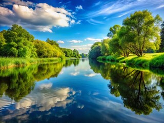 Canvas Print - Serene River Landscape: Calm Water Reflecting Sky, Copy Space