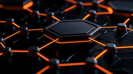 Poster - Abstract Futuristic Network Design with Glowing Orange Elements