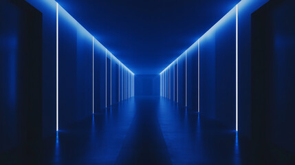Wall Mural - futuristic blue corridor server data room hallway corridor with electric blue lighting technology ba