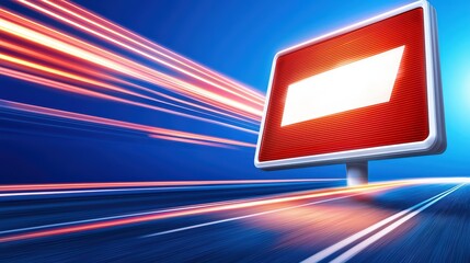 Poster - Bright Warning Sign on Urban Road with Motion Blur Effect