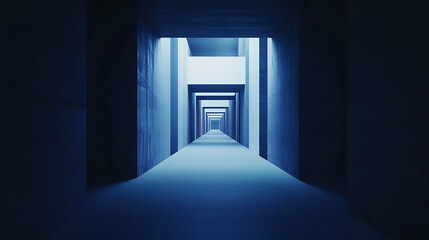Wall Mural - futuristic blue corridor server data room hallway corridor with electric blue lighting technology ba