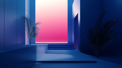 Wall Mural - futuristic blue corridor server data room hallway corridor with electric blue lighting technology ba