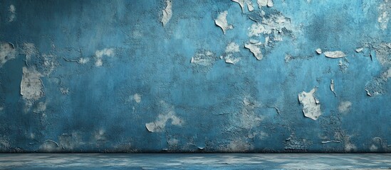 Wall Mural - Weathered wall texture in rich azure tones with peeling paint on a blue background, featuring irregular patterns and worn surfaces, perfect for design.