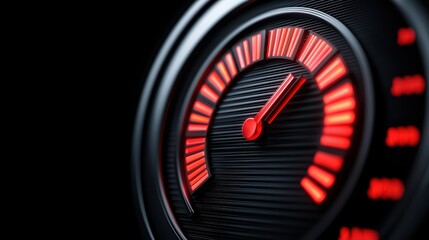 Poster - Close-Up View of Red Speedometer on Black Background with Lines
