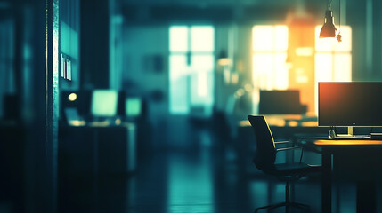 Wall Mural - A long hallway with a lot of windows and lights Glass Wall with Blurred Background of a Modern Office Building