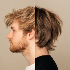 Poster - Comparison of unkempt hair and stylish haircut showcasing a dramatic transformation in appearance. Generative AI