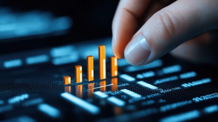 Poster - Hand Adjusting Growth Bars on Dark Background for Data Analysis