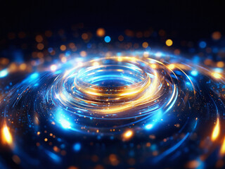 Poster - A mesmerizing ring of glowing gold and blue energy swirls in a dark void, creating concentric ripples of light and sparkling particles.  The scene evokes a sense of cosmic mystery and power.