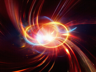Aufkleber - Intertwined luminous rings, golden and blue, swirl in a cosmic dance against a dark background.  Glowing energy radiates outwards, creating a vibrant, ethereal effect.