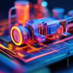 Poster - Futuristic Digital Technology Concept with Colorful Neon Details