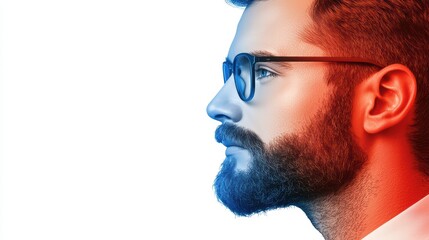 Poster - Profile view of a man with glasses and beard on a colorful background