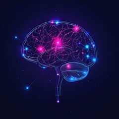 Aufkleber - Scientific depiction highlights glowing neuron pathways and electrical pulses in the brain and nervous system at night. Generative AI
