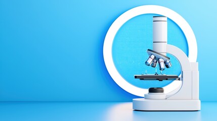 Poster - Modern Laboratory Microscope on Bright Blue Background