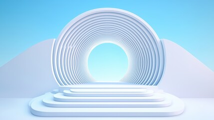 Poster - Abstract Circular Archway with Steps and Blue Sky Background