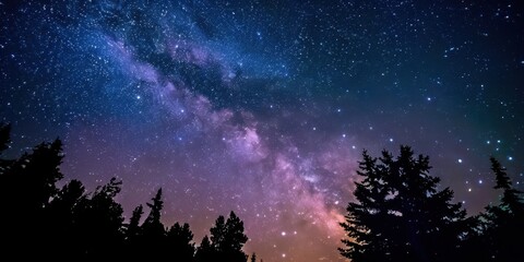 stunning night sky with milky way and starry forest silhouette for celestial themes. international d